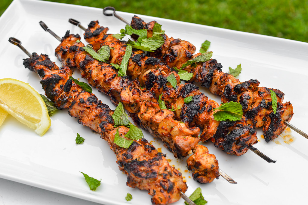 Aleppo Pepper and Mint Chicken Skewers