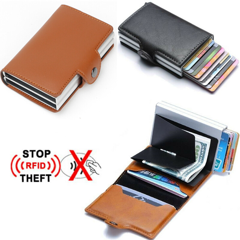 Leather Credit Card Holder RFID Blocking Pop-up Wallet Money Clip 14 ...