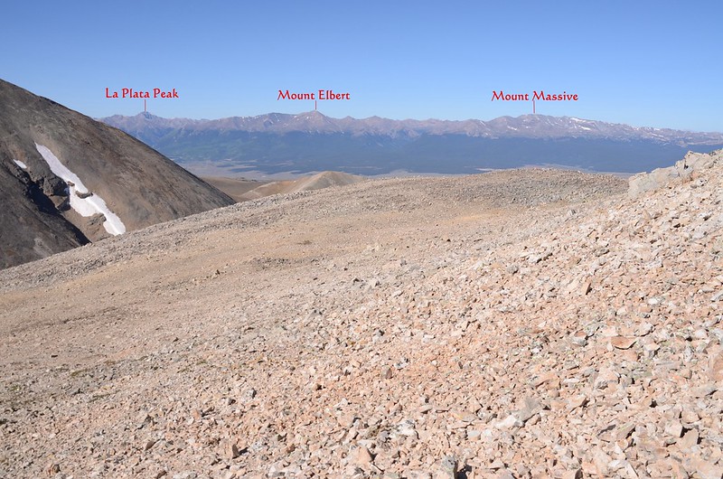 Looking west at La Plata Peak、Mount Elbert & Massive from the southwest ridge of Mount Sherman (2)