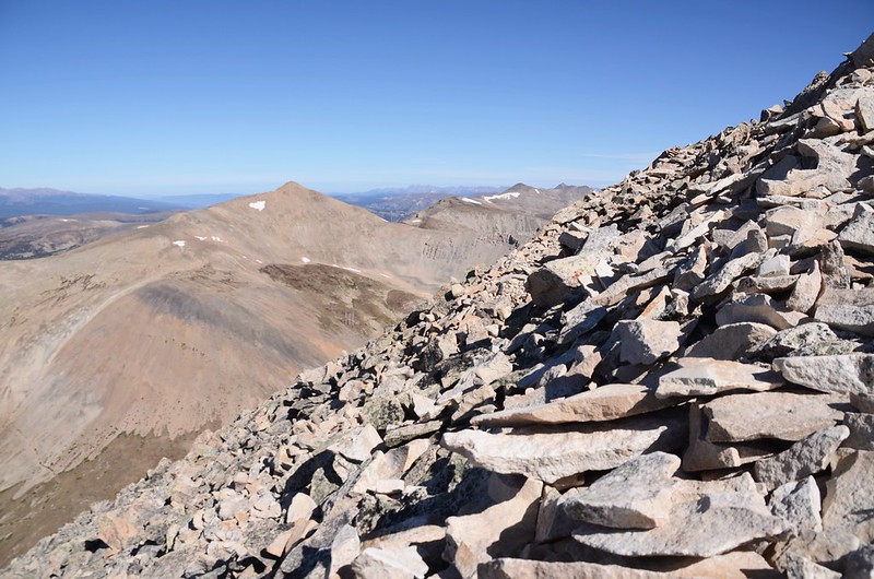 Looking northwest at Mountains from Mount Sherman's southwest ridge near 13,820 ft