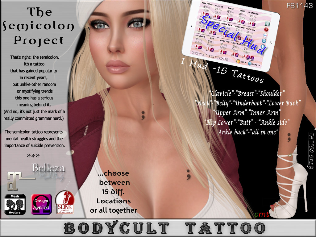 BodyCult Tattoo ‘The Semicolon Project’ *15 Locations Special Hud