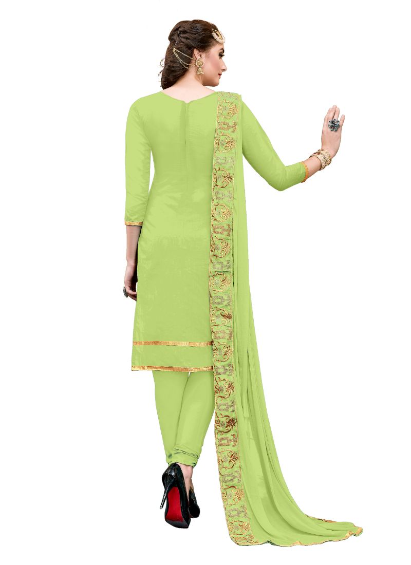 Generic Women's Chanderi Cotton Unstitched Salwar-Suit Material With Dupatta (Green, 2-2.5mtrs)