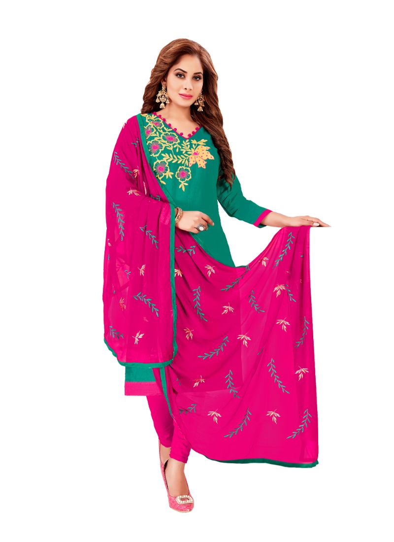 Generic Women's Glaze Cotton Unstitched Salwar-Suit Material With Dupatta (Green, 2-2.5mtrs)