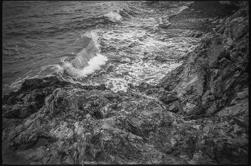 crashing surf, rocky shoreline II, Atlantic Ocean, Owl's Head, Maine, Nikon SmileTaker (RF 10), Derev Pan 400, HC-110 developer, 9.7.19 (1 of 1) | by steve aimone