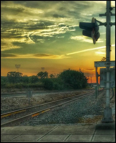 sunset west railroadtracks rails ozarks missouri