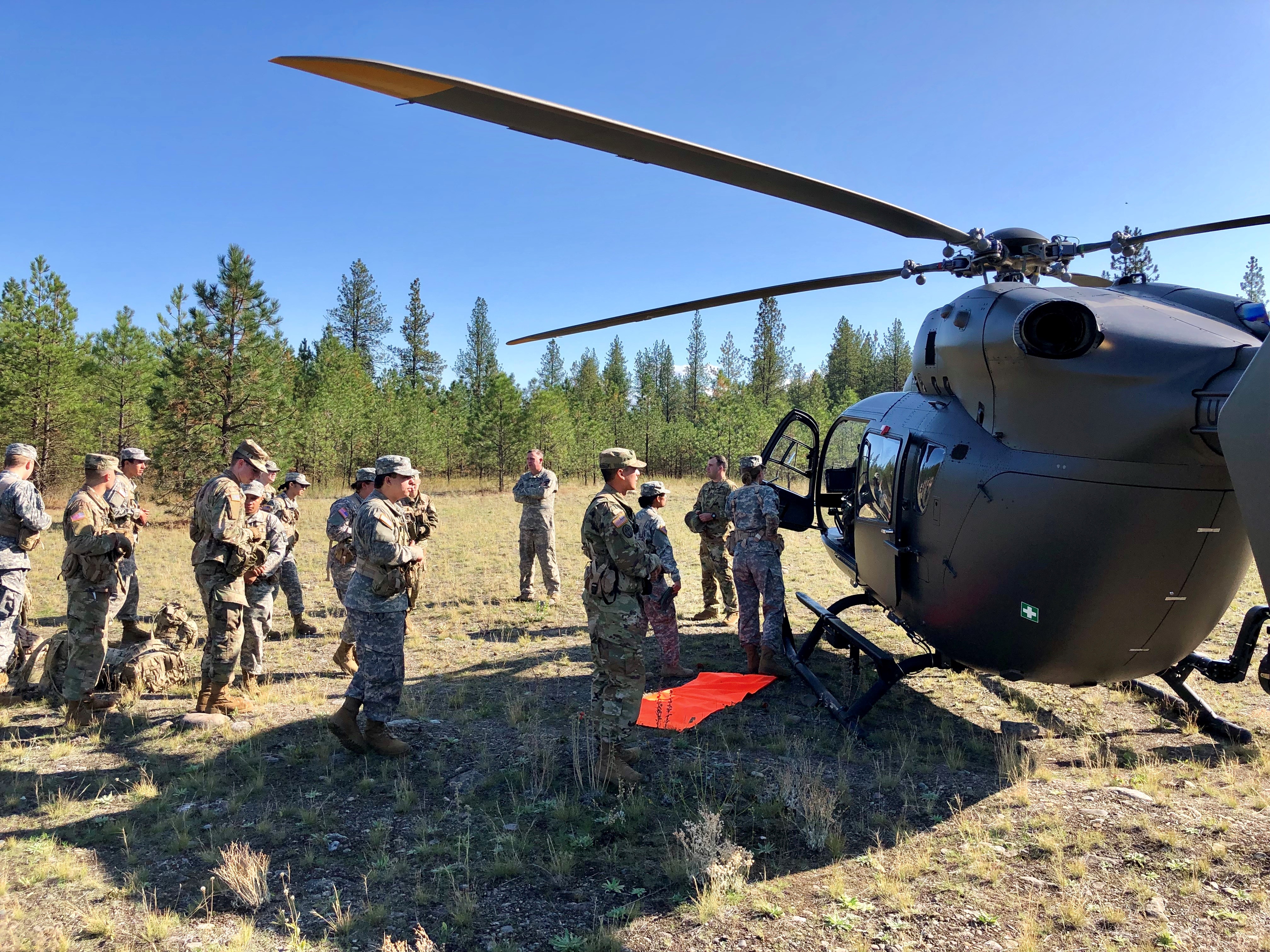 MS-1 Cadets get view a UH-72 Lakota helicopter. 