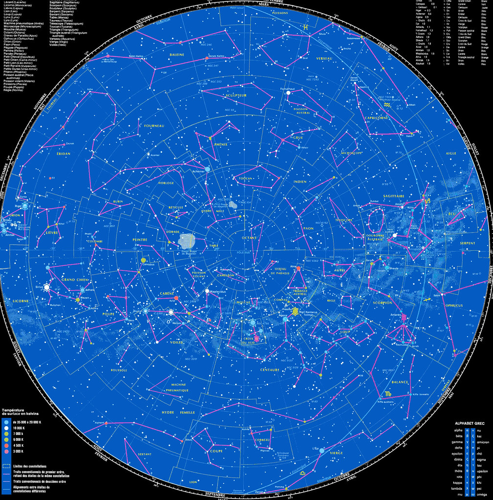 Carte du ciel austral (hémisphère sud), La sphère céleste e…