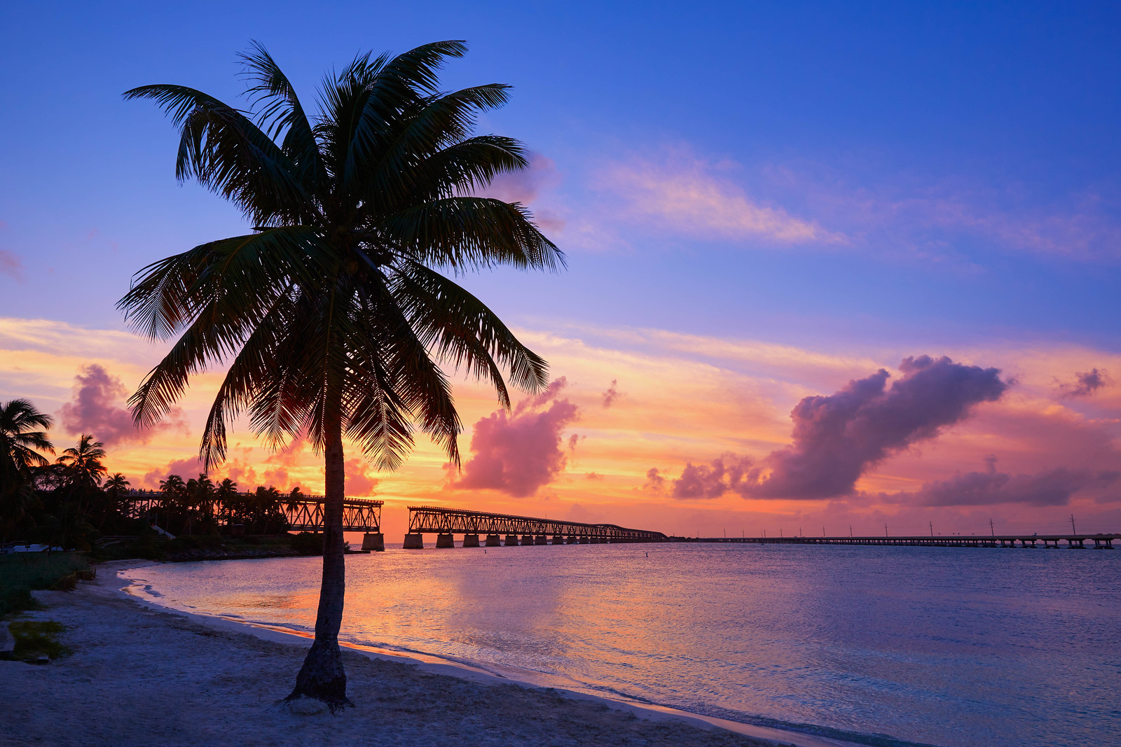 Sunset over the bridge at the beach in Bahia Honda State Park in the Florida Keys