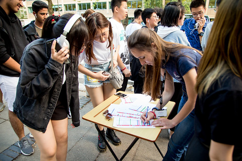 Students signing up for activities