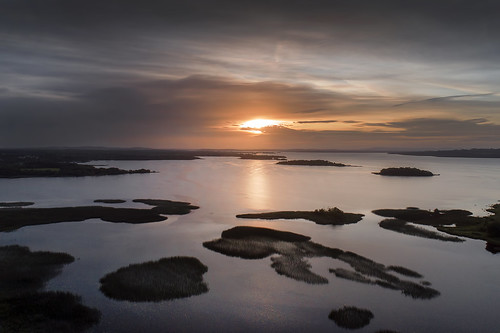 drone dji phantom4 sun sunrise dawn lake loughderg clare ireland water reflection island