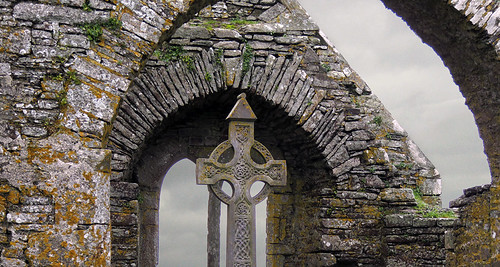 A Celtic cross at Timoleague Friary Ruins in Ireland