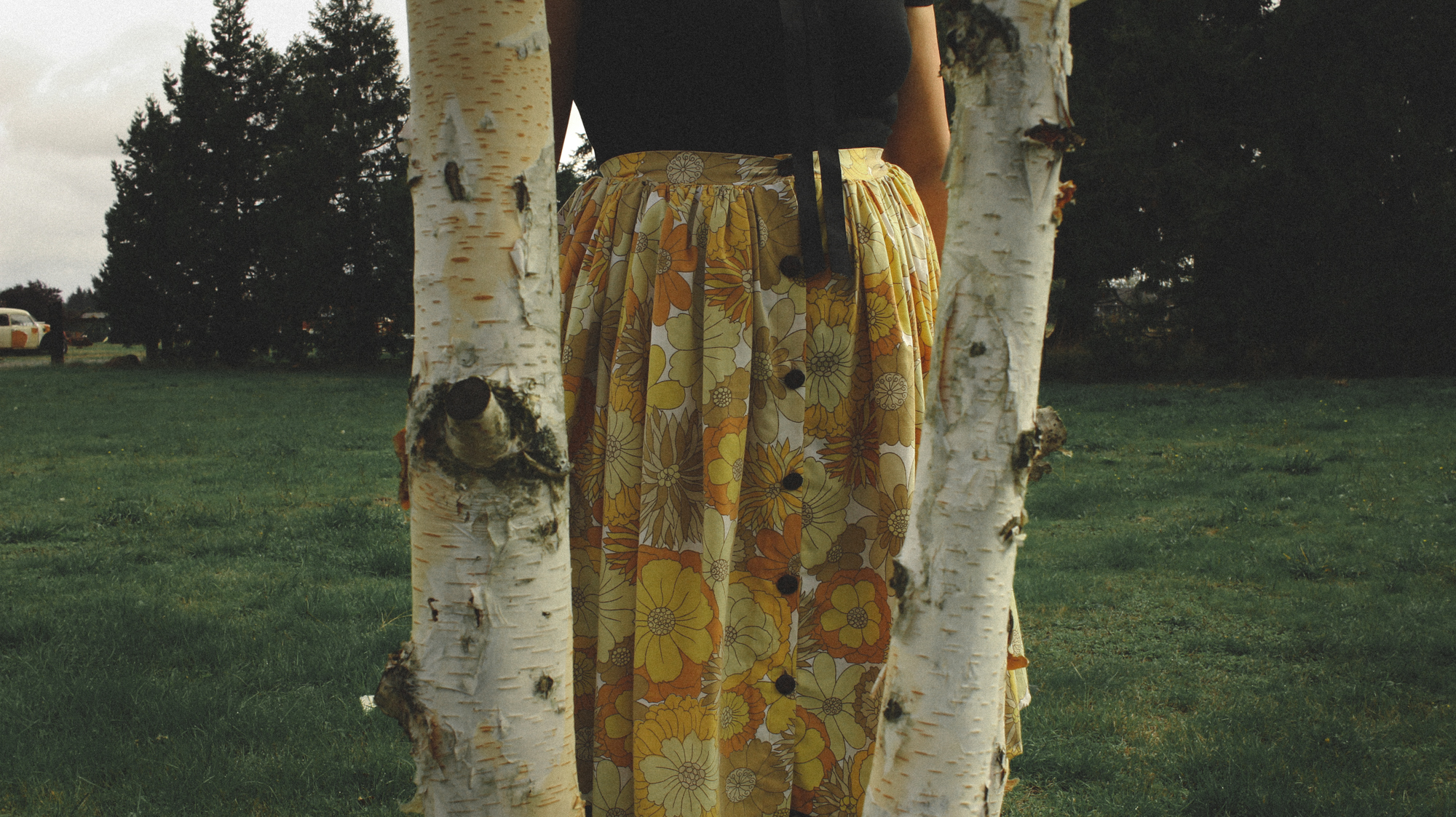 close up of a yellow floral skirt