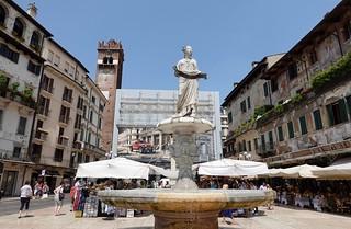 View of Piazza delle Erbe and 14th century fountain with Roman statue, Verona (2) | by Prof. Mortel