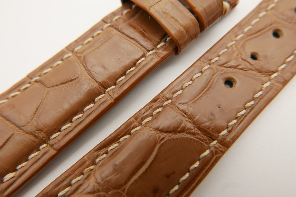 21mm/18mm Coffee Genuine CROCODILE Skin Leather Curved End Watch 