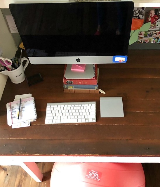 computer desk with apple computer