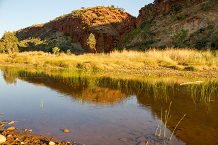 West MacDonnell Ranges: Glen Helen - the Finke and gorge in late afternoon light