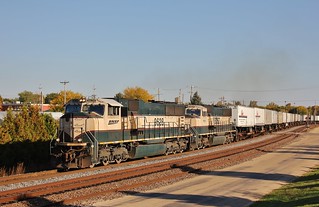 BNSF 9628 west in Savanna, Illinois on October 4, 2011.