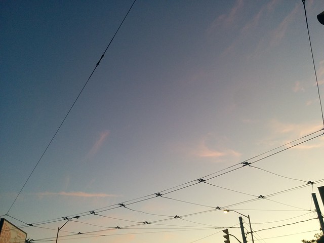 Looking south, Broadview at Danforth #toronto #thedanforth #broadviewave #danforthavenue #blue #evening #sky #wires