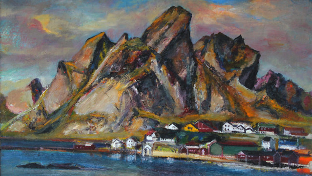 Local artist - oil painting art - Lofoten Islands Norway Reine