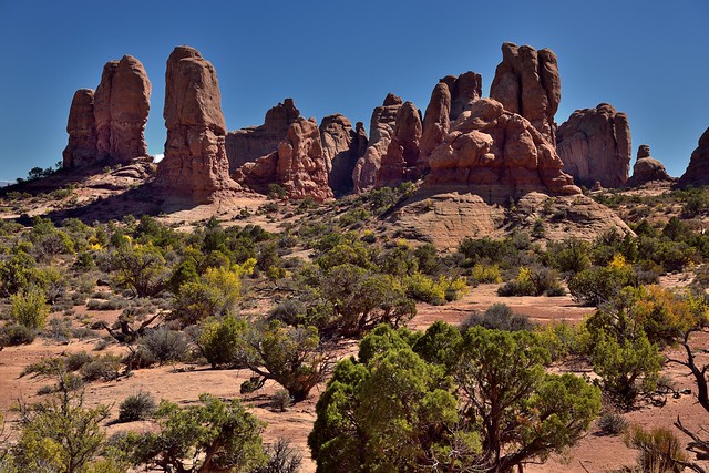 Towering Rock Formations Across the Utah Desert (Arches National Park)