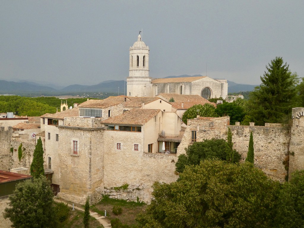 The Basilica of St Felix and Girona Cathedral viewed from the old city walls