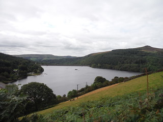 View from Flank of Lead Hill across Ladybower Reservoir to its dam (Win Hill on right) SWC Walk 348 - Ladybower Inn Circular (via Derwent Edges and Strines)