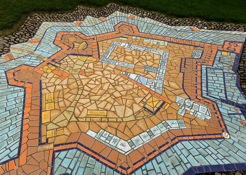 Tile mosaic of the star-shaped floor plan at the ruins of Charles Fort in Kinsale, Ireland
