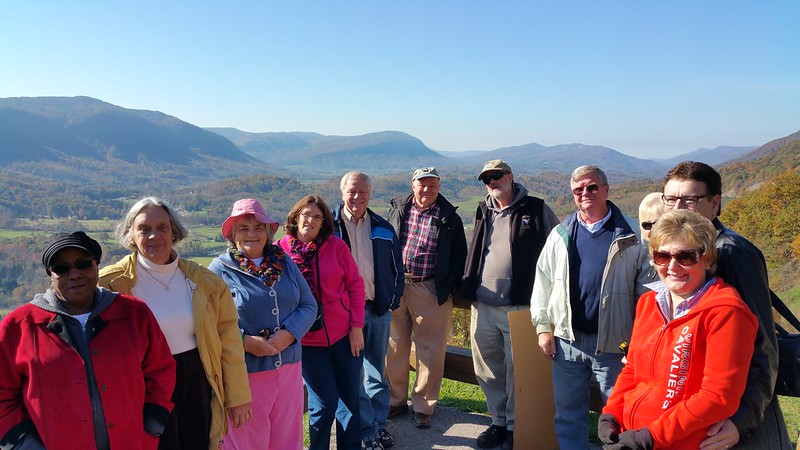 Geologist Tony Scales, fifth from right, with a group at Norton Overlook. 