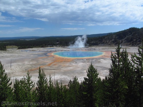 A fairly realistic view of the Grand Prismatic Spring from the Grand Prismatic Overlook, Yellowstone National Park, Wyoming