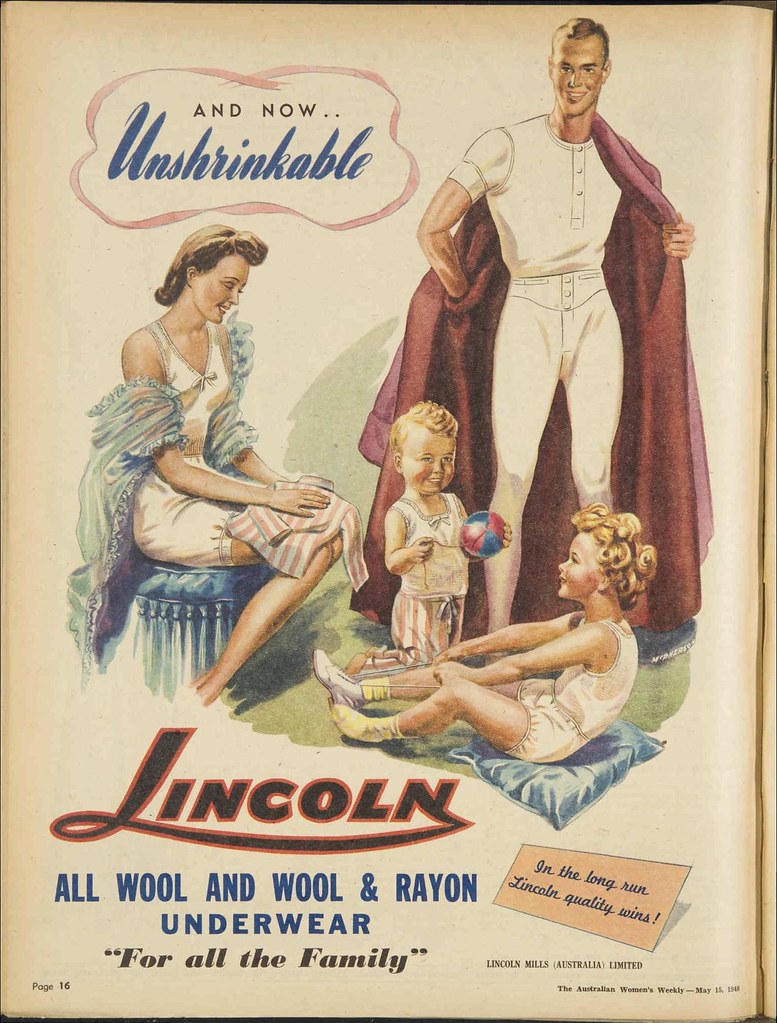 1948 advertisement for Lincoln wool underwear, From the 15 …