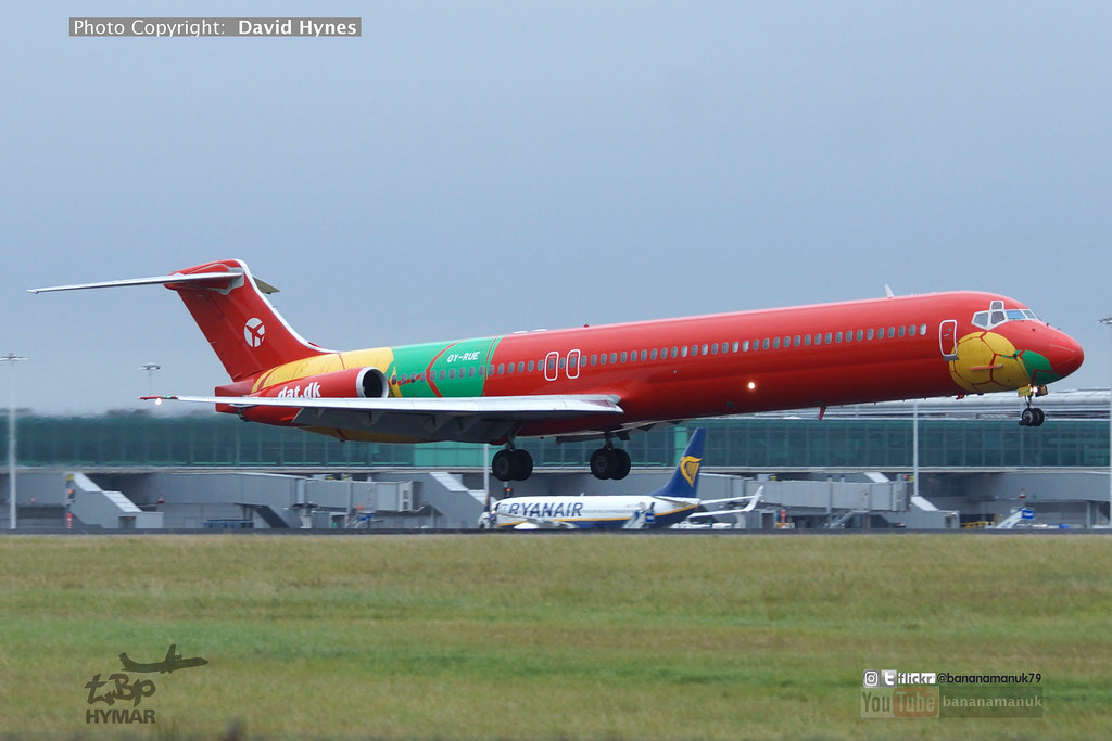 DAT Danish Air Transport OY-RUE Landing McDonnell Douglas MD83 arriving at London Stansted Airport 6 Sept 2019