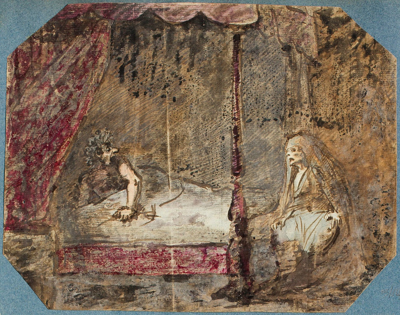A ghost appearing to a man in bed