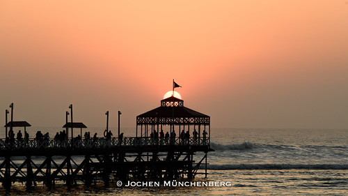 Jetty at Sunset by drzoidbergh, peru huanchaco trujillo coast jetty beach surf sunset orange