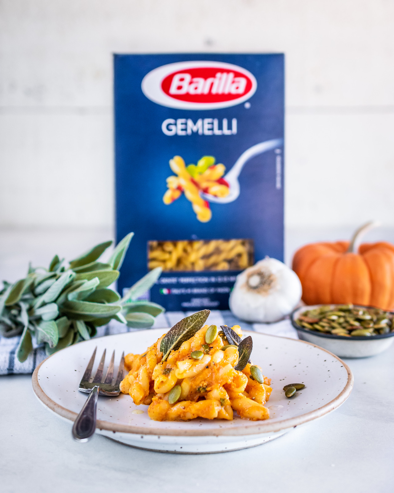 pumpkin gemelli with browned butter and sage