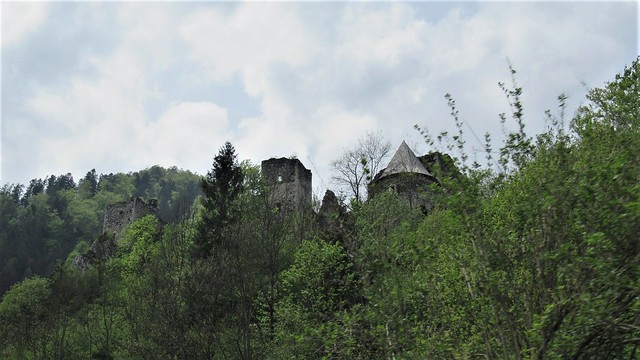 Burg Schachenstein ruins through the trees, castle above Thörl, Austria