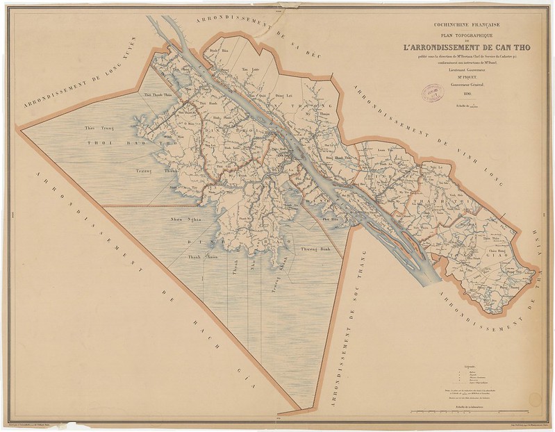 Cochinchine française 1890 - Plan topographique de l'arrondissement de Can Tho - Bản đồ hạt CẦN THƠ năm 1890