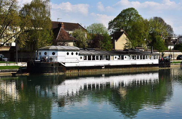 The 'La Barge' restaurant on the canal in Troyes, France