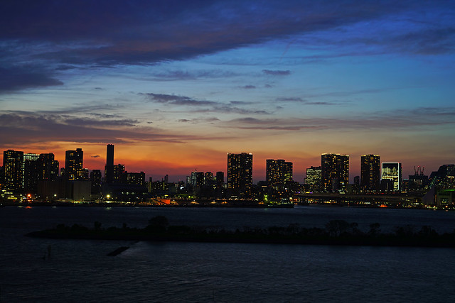 Tokyo skyline at the blue hour seen from Odaiba