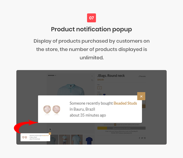 Product notification sold popup