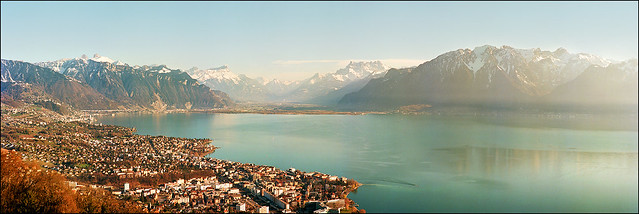 View of Montreux and the Alps