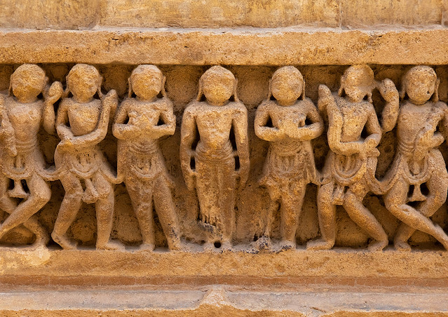 Carved idols on the wall of a jain temple, Rajasthan, Jaisalmer, India