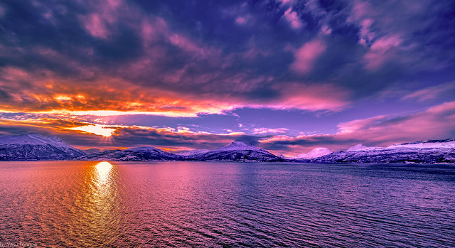 Colorful sunrise over Ofotfjord near Narvik, Norway-7a