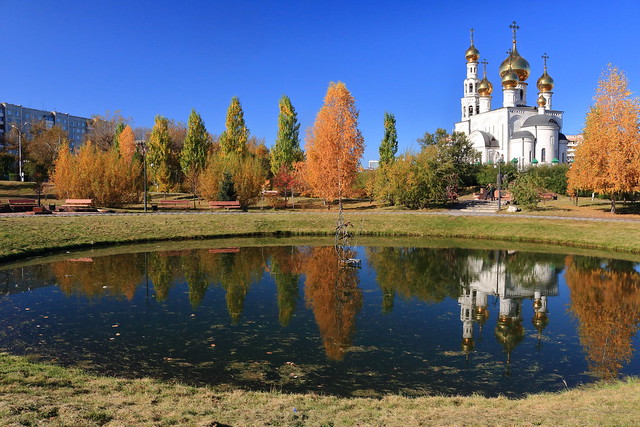 Preobrazhenskiy Park in October, Abakan, Russia