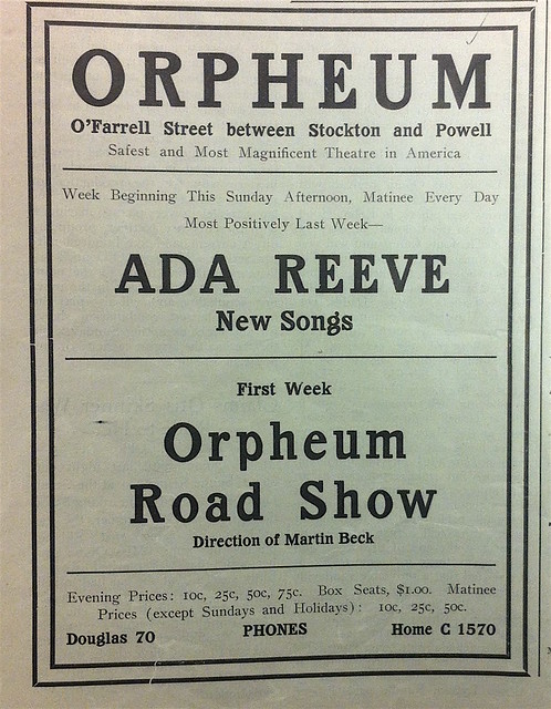 Orpheum Theatre ad, San Francisco Dramatic Review December 21, 1912