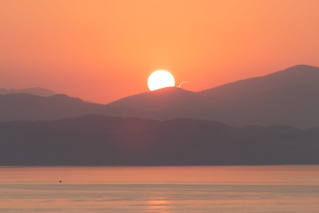 Corfu Sunrise showing Albania in the horizon