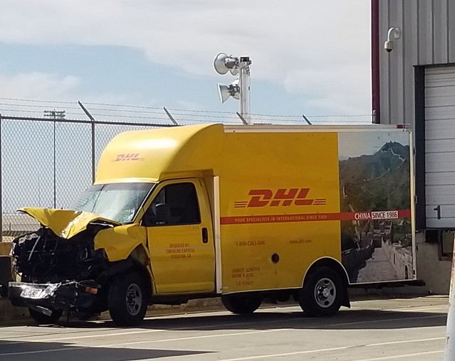 Wrecked DHL truck