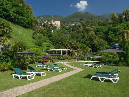 Belvedere Garden with Madonna del Sasso in background, courtesy of Belvedere Hotel. From History Comes Alive at Locarno’s Belvedere Hotel