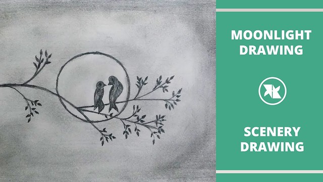 How to draw scenery of moonlight with pencil sketch step by step