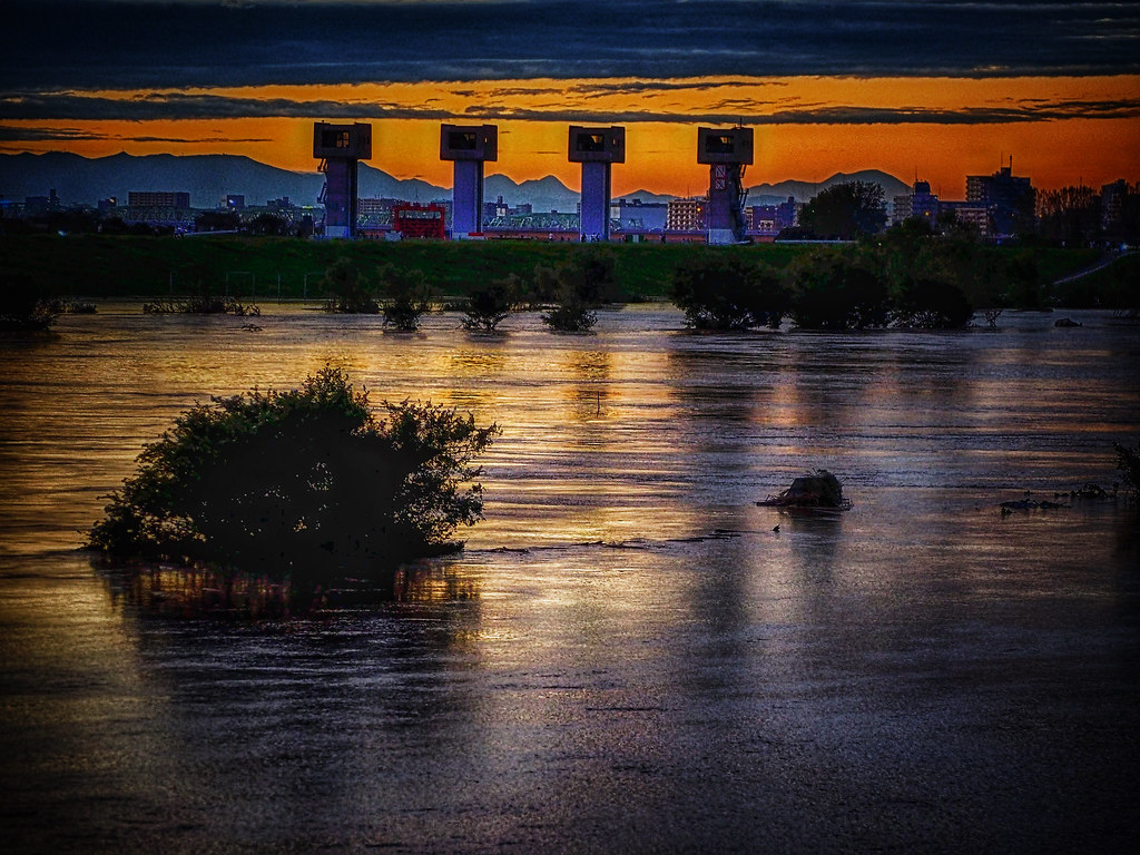 Flooded Arakawa at Sunset