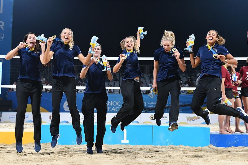 Women's Beach Volleyball 4x4 medal awards: 1st: United States of America - 2nd: Brazil - 3rd: Canada